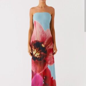 Peppermayo Strapless Dress - Blue and Red Floral